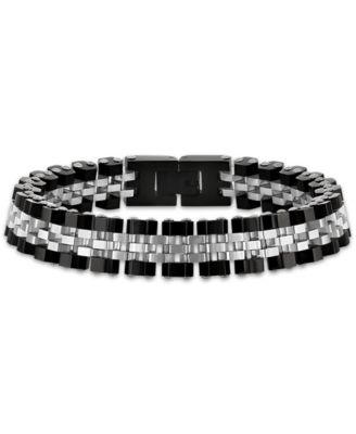 Esquire Mens Jewelry Polished Black and White Hexagon Link Bracelet in Stainless Steel - Black Ip Plated Stainless Steel Polishe 300$