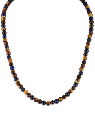 Tigers Eye Bead Necklace in 18k Yellow Gold-Plated Sterling Silver