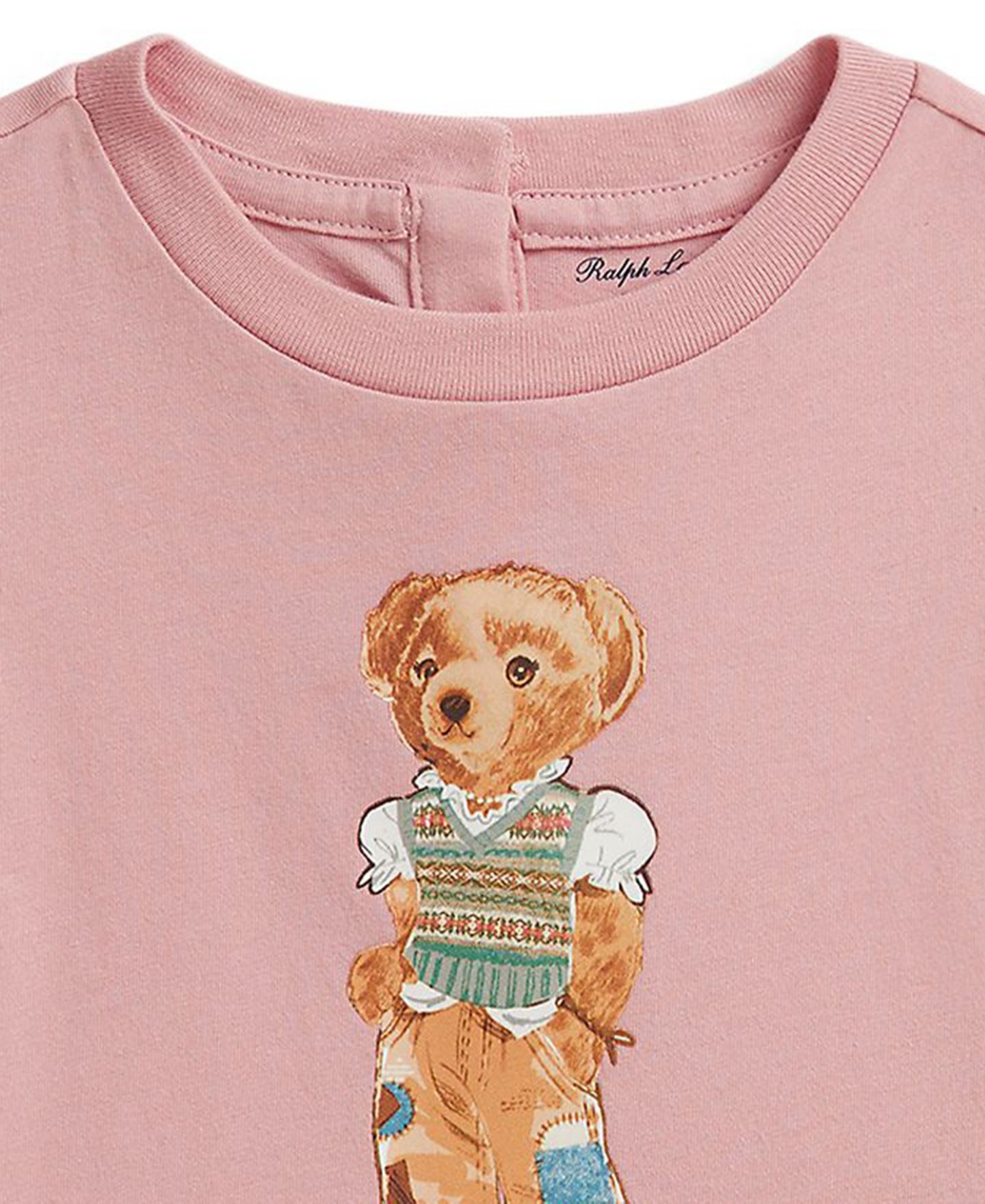 Polo Ralph Lauren Детский топ Ralph Lauren Polo Bear с баской из хлопкового джерси для девочек, малыши, цвет: Розовый — фото 3