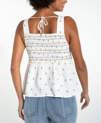Women's Sleeveless Smocked Embroidered Top