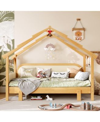 Streamdale Twin Size Wood Treehouse Bed with Soft Cushion Rails