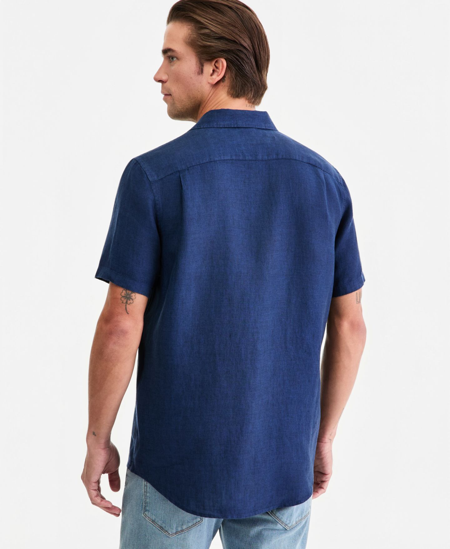 Мужская рубашка Michael Kors Point-Collar Linen, цвет: Тёмно-синий — фото 3