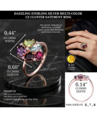 Dazzling Sterling Silver Multi-Color CZ Cluster Satement Ring