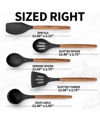 5 Piece Silicone Utensils Set with Authentic Acacia Wood Handles
