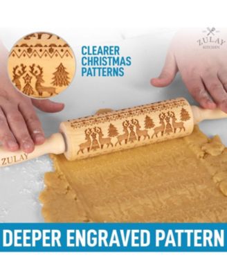 (Set of 2) Large & Small Wooden Carved Christmas Rolling Pin