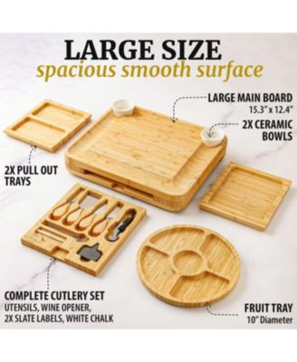 Premium Bamboo Cheese Board Deluxe Set with 4 Piece Knife Set