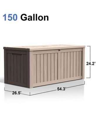 150 Gallon Patio Waterproof Resin Deck Box Lockable Outdoor Storage Garden Tools