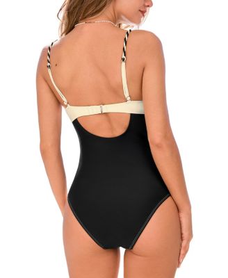 Women's Underwire Ruched Colorblock One-Piece Swimsuit