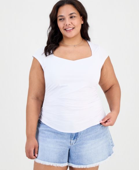 Топ FULL CIRCLE TRENDS Trendy Plus Ruched Top, цвет: Яркий белый
