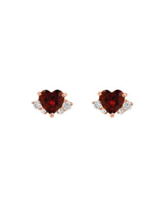 Garnet (3/4 ct. t.w.) & Diamond (1/10 ct. t.w.) Heart Stud Earrings in 14k Rose Gold