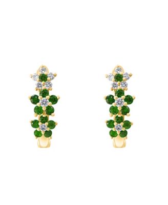 Emerald (1/3 ct. t.w.) & Diamond (1/8 ct. t.w.) Extra-Small Hoop Earrings in 14k Yellow Gold, 0.15" 