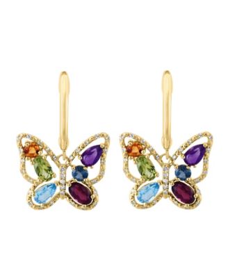 Gemstone & Diamond (1/5 ct. t.w.) Butterfly Drop Earrings in 14k Gold or 14k Rose Gold