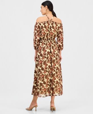 gingham dress brown Brown Gingham Print Smocked Midi Dress – Gabi Swimwear main image 1