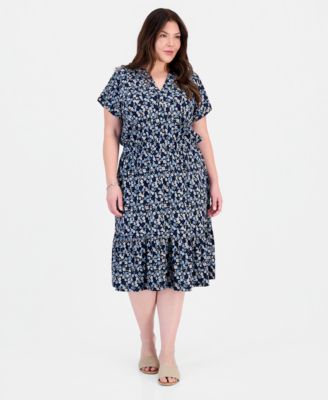 Plus Size Floral Flared Knit Midi Dress