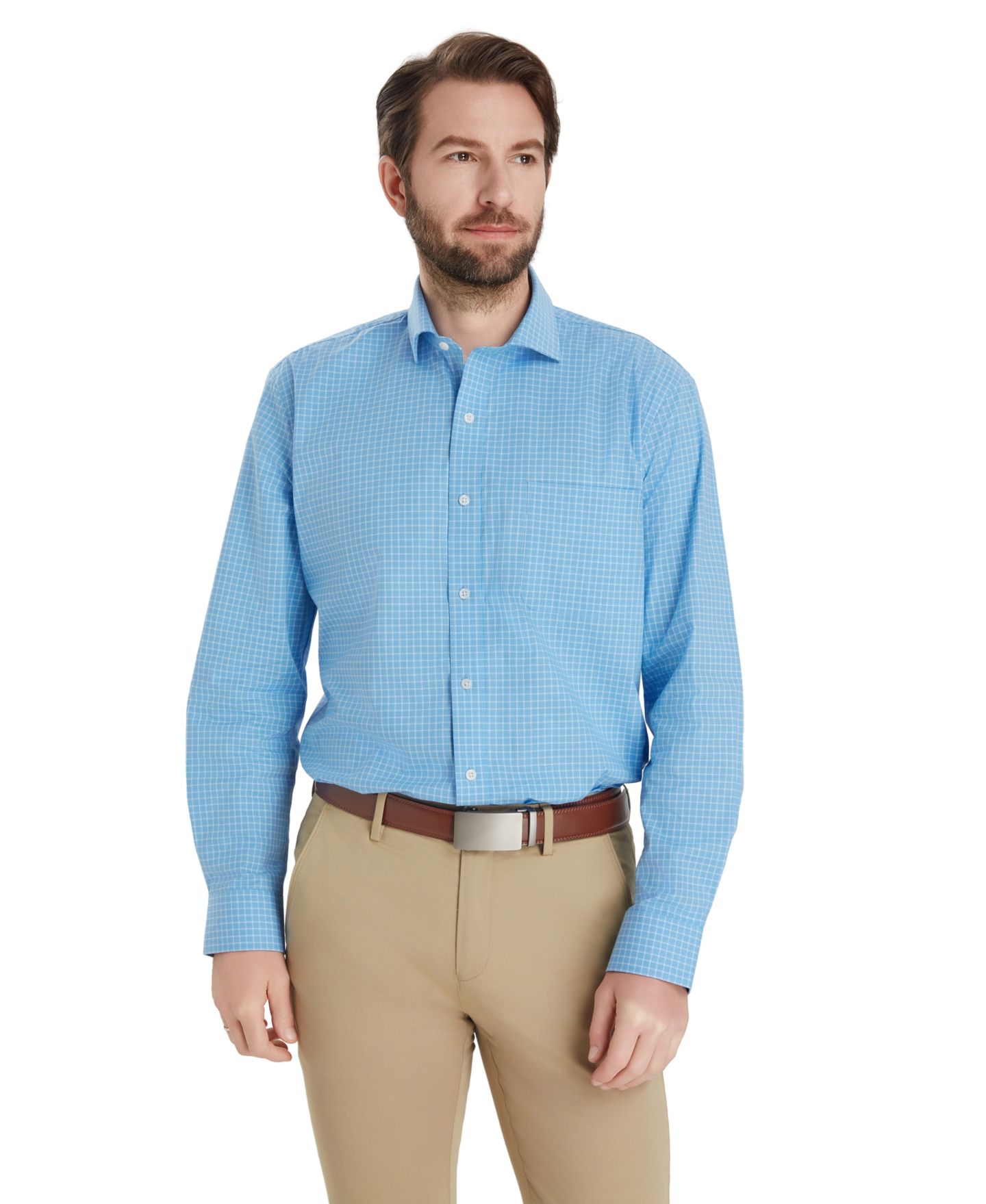 Мужская рубашка Club Room Poplin Charles Plaid Dress Shirt, цвет: Синий комбинированный — фото 5