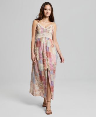 Women's Lace-Trim Patchwork-Print Maxi Dress