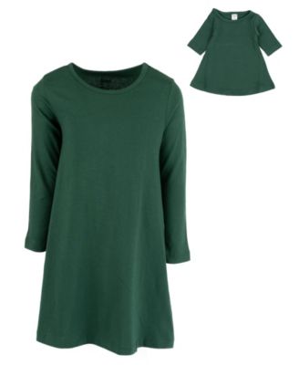 Big Girls 6-14 Matching Doll Long Sleeve Cotton Crew Neck A-Line Dress