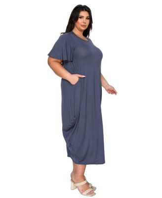 grey plus size dress casual Dripcurv Plus Size Women's Light Grey Summer Dress With Pockets, Elastic  Cute Fashionable Street Casual Dress