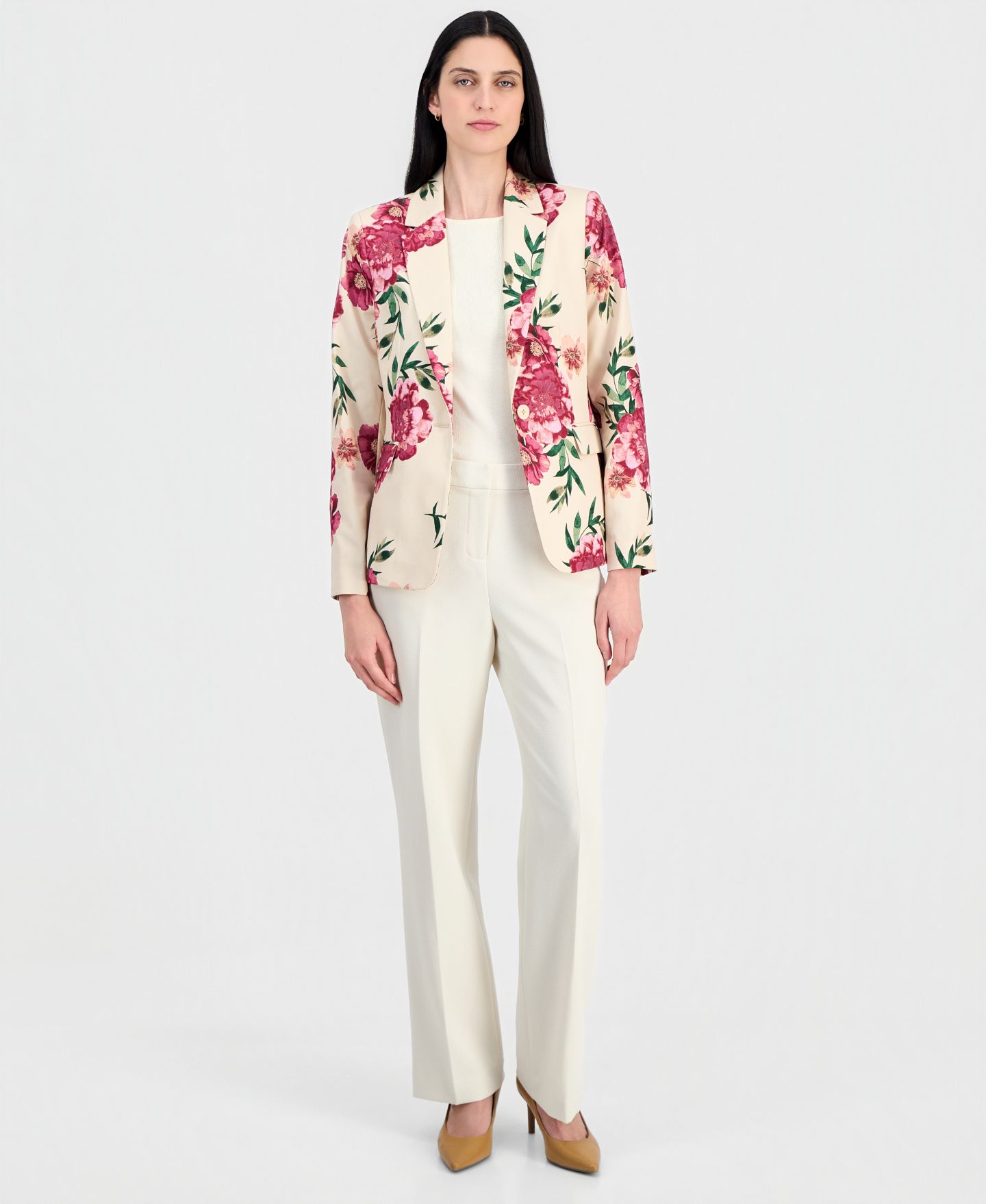 Женский пиджак Tahari ASL Petite Printed Lapel Collar One-Button Blazer, цвет: Песочный ягодный с принтом — фото 2