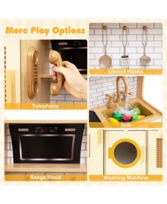 Kids Wooden Kitchen Playset with Realistic Lights & Sounds, Fun Interactive Toy