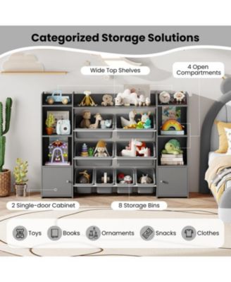 Large Kids Storage Organizer with 8 Bins and Bookshelf