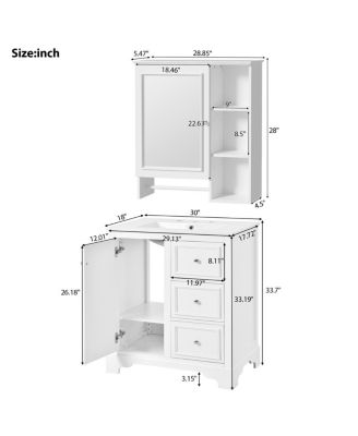 30" Solid Wood Bathroom Vanity Set with Mirror Cabinet, Ceramic Sink & Soft Close Drawers for Modern Bath-Sillysis