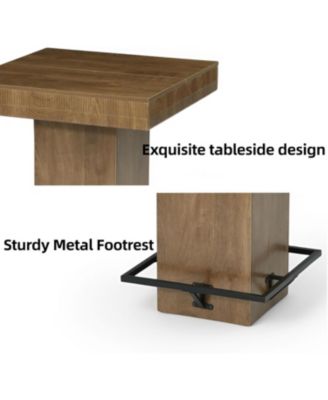 37.4" H Square Bar Table, Wooden Bistro Pub Table with Metal Footrest