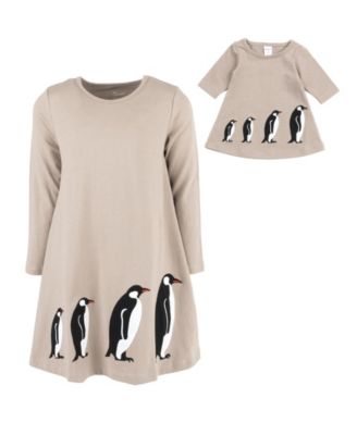 Big Girls 6-14 Matching Doll Long Sleeve Cotton Crew Neck A-Line Dress