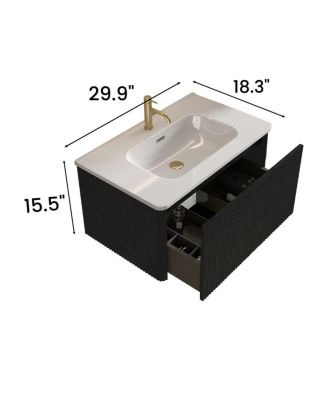 30 Floating Bathroom Vanity with Integrated Ceramic Sink,  Wall Mounted Bathroom Vanity without Faucet, Pre-assembled