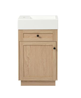 18.5" Rustic Bathroom Vanity with Resin Sink, Soft Close Door & Adjustable Shelf for Small Spaces