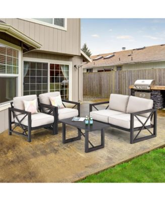 2PCS Patio Loveseat & Table Set Cushioned Outdoor Conversation Furniture Set