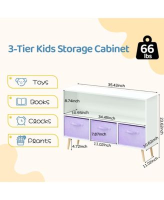 Kids Bookcase and Bookshelf, Toy Storage Cabinet Organizer with 3 Collapsible Fabric Drawers for Playroom, Living Room