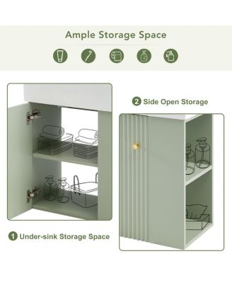 Floating Bathroom Vanity with Ceramic Sink, Right Side Storage, Soft Close, Modern Wall Mounted Cabinet