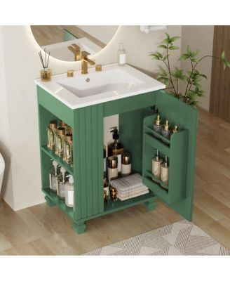 Bathroom Vanity with Ceramic Sink, Solid Wood Frame, Soft Closing Door & Side Open Storage for Classic Bathrooms