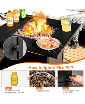 Set of 7 Patio Furniture Set w/ 28'' 50000 BTU Propane Gas Fire Pit Table Cushions