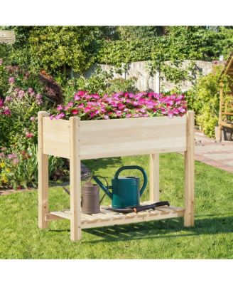 Solid Fir Raised Garden Bed with Storage, 2-Tier Design for Backyard