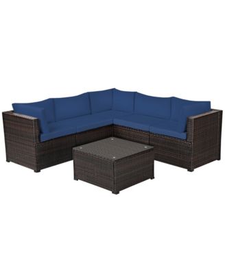 6PCS Rattan Patio Sectional Sofa Conversation Set Outdoor w/ Cushions
