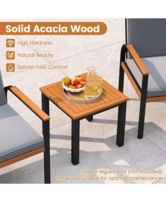 3 Pieces Patio Furniture Set Outdoor Bistro Conversation Set w/ Acacia Wood Side Table