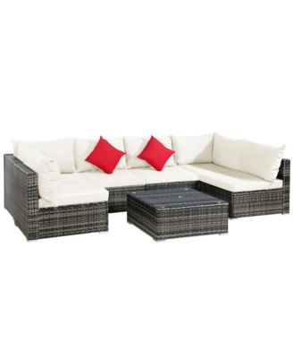 7PCS PE Rattan Patio Sectional Sofa Conversation Set w/ Cushions