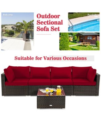 5PCS Rattan Patio Conversation Set Sofa Furniture Set w/ Cushions