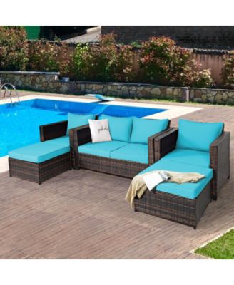 5PCS Outdoor Patio Rattan Conversation Sofa Furniture Set w/ Cushions