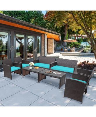 8PCS Patio Conversation Set Outdoor Rattan Furniture Set w/ Cushions