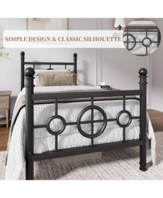 Size Metal Bed Frame with Vintage Circular Headboard and Footboard, Heavy-Duty Iron Platform Bed, No Box Spring Needed, Easy Assembly