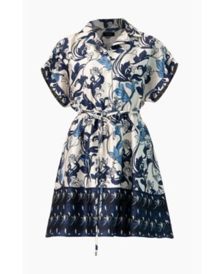 Women's Short Printed Dress with Dropped Sleeves