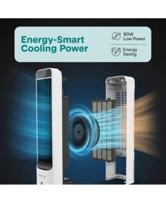 Portable Evaporative Air Cooler Tower Fan Detachable Water Tank, 60° Oscillation, 3 Modes, 4 Ice Packs & Remote Control, White