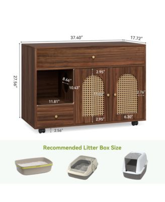 Cat Litter Box Enclosure - Stylish Cabinet on Wheels with Drawers for Easy Movement and Storage