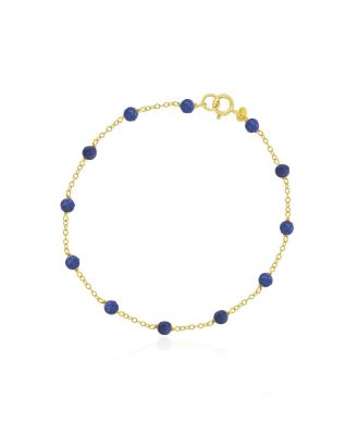 Blue Sapphire Bead Chain Bracelet 14K Gold