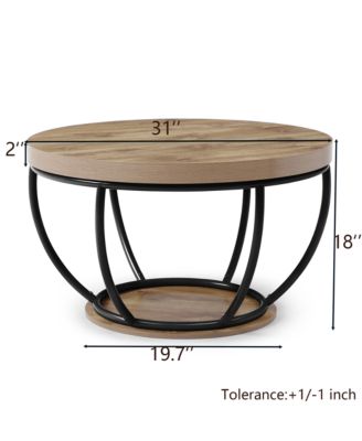 Round Coffee Table - 2-Tier Storage Shelves, Industrial Modern Wood & Metal Center Table for Living Room, Home Office