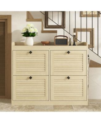 Large Shoe Storage Cabinet with 4 Flip Drawers Slim Shoe Organizer with Wooden Legs Freestanding Hidden Shoe Rack