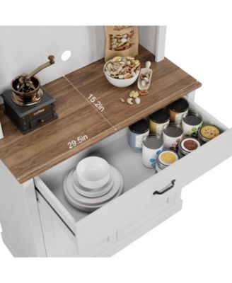 Kitchen Pantry Cabinet with Microwave Stand & Coffee Bar,Wooden Freestanding Hutch Cabinet with Adjustable Shelves and 4 Doors